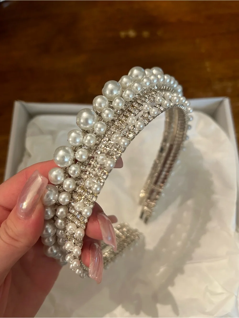 Pearl & Crystal Embellished Headband - White